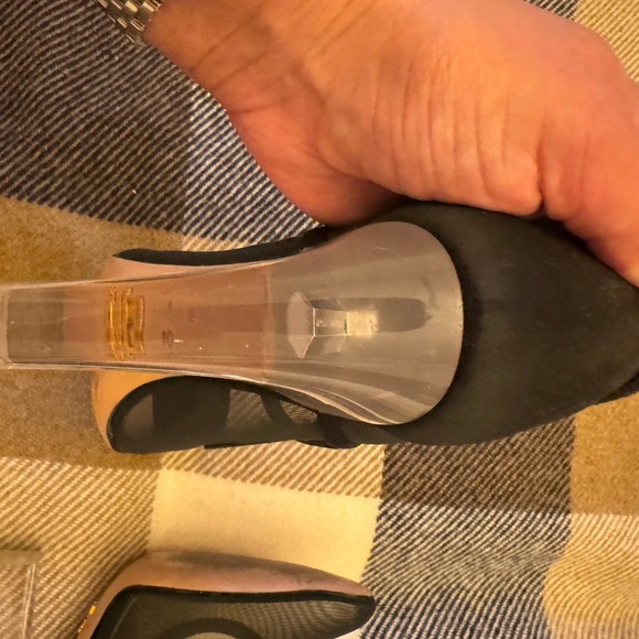 Prada Black Sheer Shoes with sewn-in straps and crystal clear heels . Size 7.5. - Picture 4 of 6